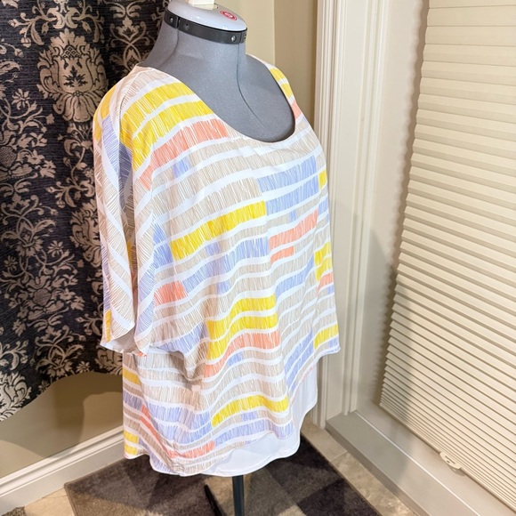 Michael Tyler Top Blouse Striped Lined Multicolor Batwing Sleeve Women’s Size L - Picture 2 of 16